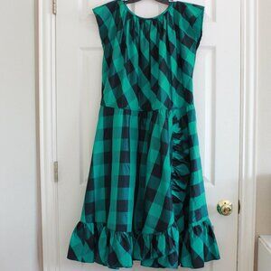 Vintage Coco of California Plaid Check Ruffle Midi Swing Dress Green Black